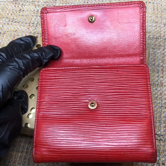 LOUIS VUITTON Red Epi Portefeiulle Elise Trifold Coin Cash Wallet Authentic - Picture 15 of 17
